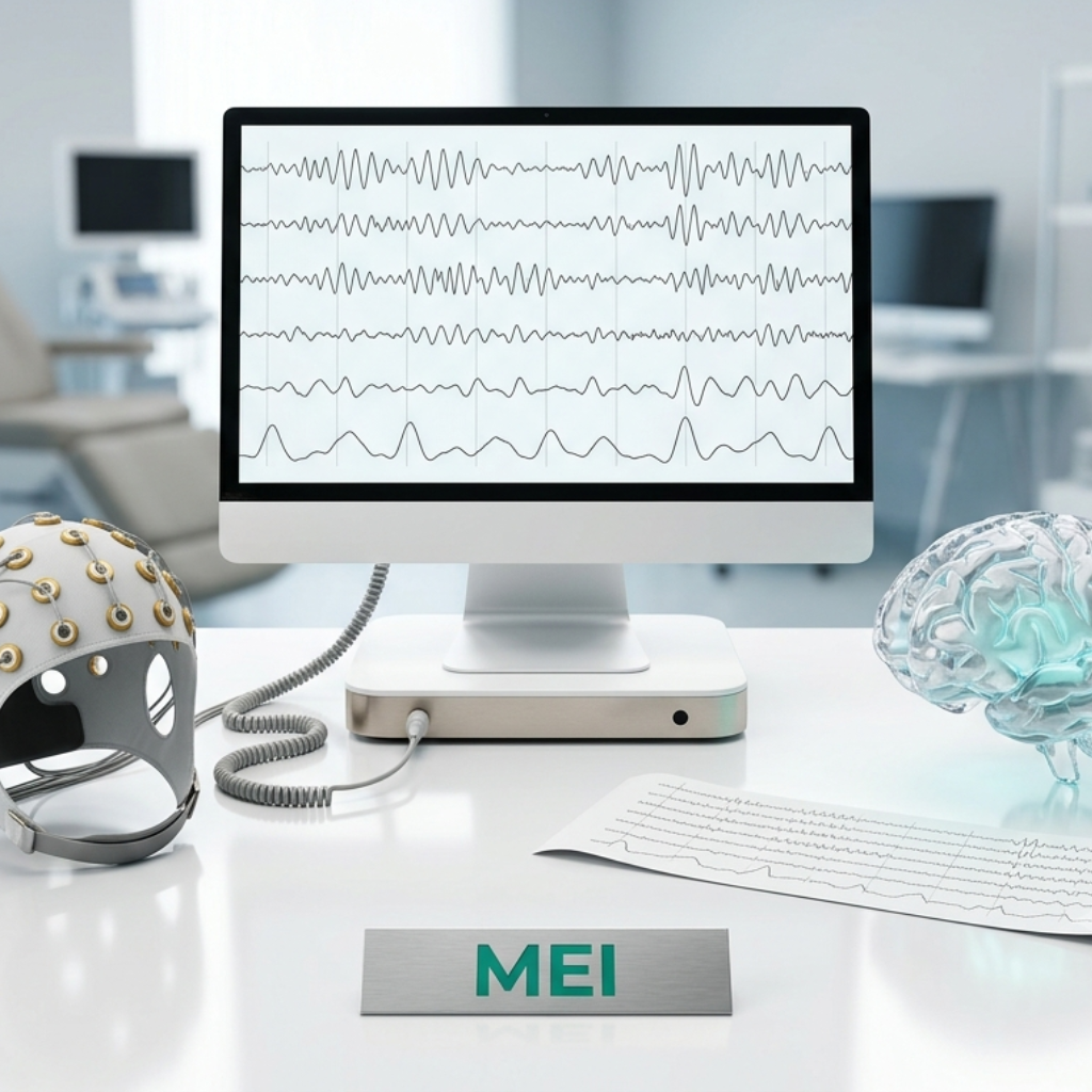 Examen que registra la actividad eléctrica del cerebro para evaluar su funcionamiento y detectar alteraciones neurológicas.
