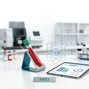 Examen de sangre que mide la concentración de plomo en el organismo para evaluar exposición a este metal tóxico en trabajadores industriales y personas en riesgo.