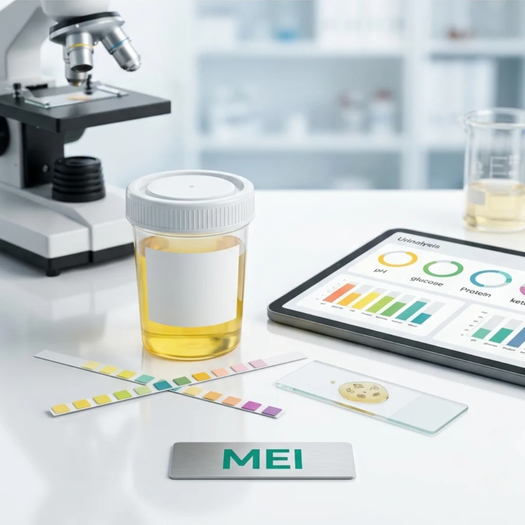 Examen que analiza las características físicas, químicas y microscópicas de la orina para evaluar la salud de los riñones y vías urinarias.