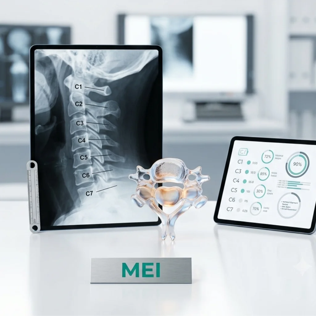 Estudio radiológico que visualiza las vértebras cervicales y las estructuras óseas del cuello para evaluar alteraciones y lesiones.