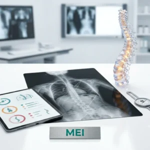 Estudio radiológico de la columna vertebral que detecta y evalúa desviaciones laterales (curvaturas anormales) características de la escoliosis.