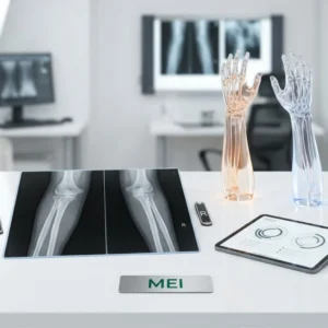 Estudio radiológico comparativo que visualiza ambas extremidades superiores simultáneamente para evaluar asimetrías, diferencias estructurales y alteraciones en la alineación.