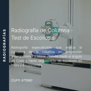 Radiografía de columna para test de escoliosis con precio en línea, centro aliado de MEI.