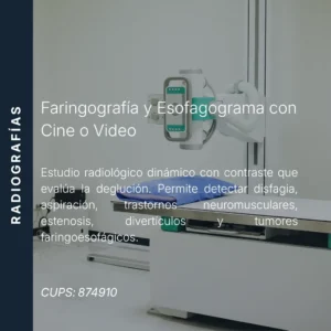 Faringografía y esofagograma con cine o video para estudio de la deglución con precio en línea, centro aliado de MEI.