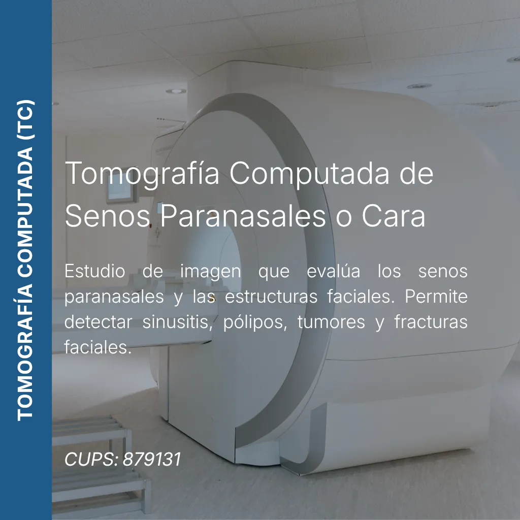 Tomografía computada de senos paranasales o cara con precio en línea, centro aliado de MEI.