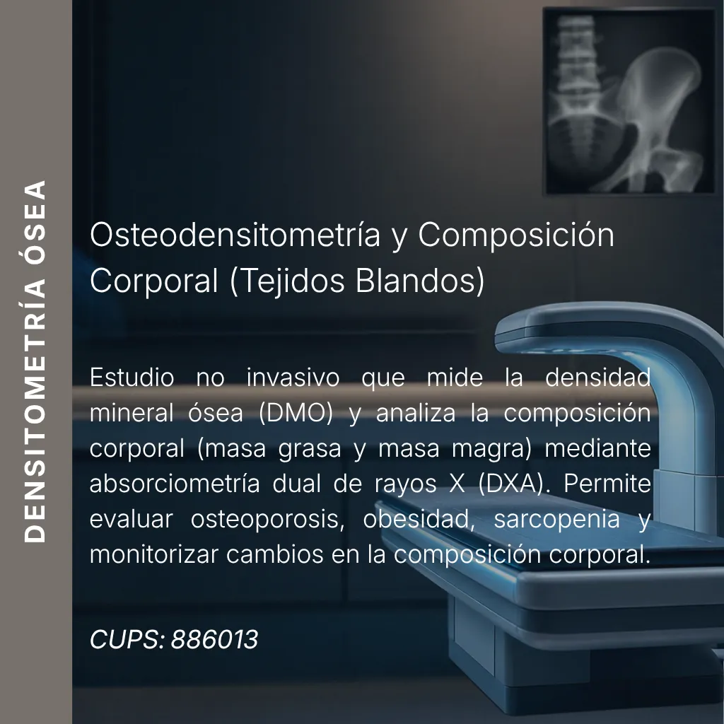 Osteodensitometría y composición corporal (tejidos blandos) con precio en línea, centro aliado de MEI.