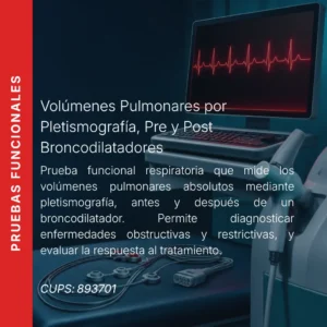 Volúmenes pulmonares por pletismografía, pre y post broncodilatadores con precio en línea, centro aliado de MEI.