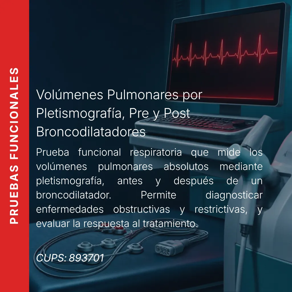 Volúmenes pulmonares por pletismografía, pre y post broncodilatadores con precio en línea, centro aliado de MEI.