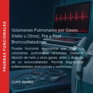 Volúmenes pulmonares por gases (helio u otros), pre y post broncodilatadores con precio en línea, centro aliado de MEI.